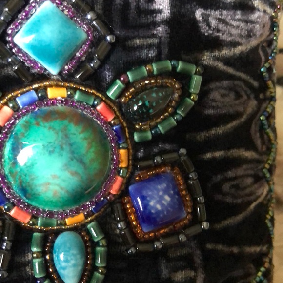 RARE 100% silk velvet artisan stone flower purse - Picture 16 of 16